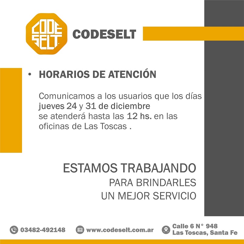 horarios de atención 24 y 31 de dic 2020