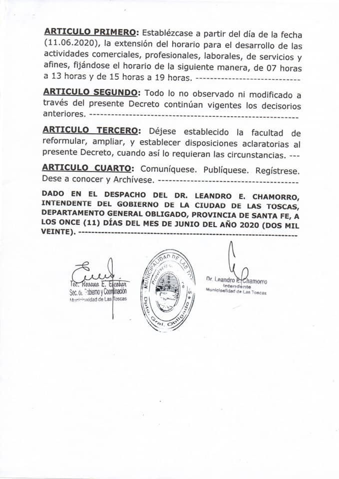 decreto nuevos horarios lt2