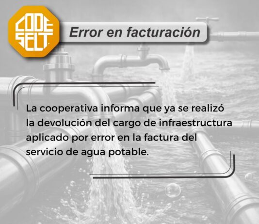 Las Toscas: CODESELT comunica devolución de cargo en el error de facturación