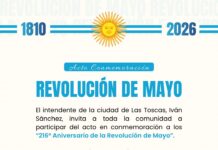 Las Toscas: Invitación al acto oficial por el Día de la Revolución de Mayo