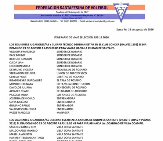 La Selección Santafesina de Voley Sub 14 en ambas ramas hace concentración en Villa Ocampo
