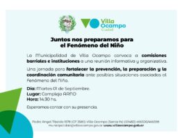 Villa Ocampo se prepara ante posibles situaciones asociadas al Fenómenos del Niño