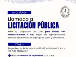 Las Toscas: Llamado a Licitación Pública Nacional Nº 003/2026